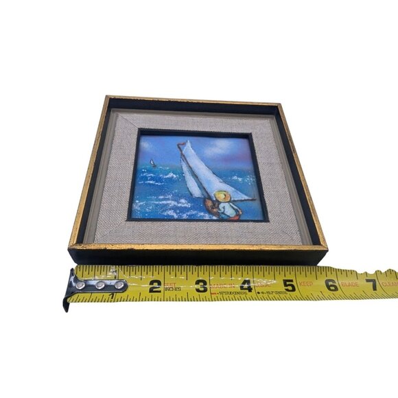 Vintage Framed Nautical Sailboat Painting on Tile by Ann Berthia - Picture 4 of 8